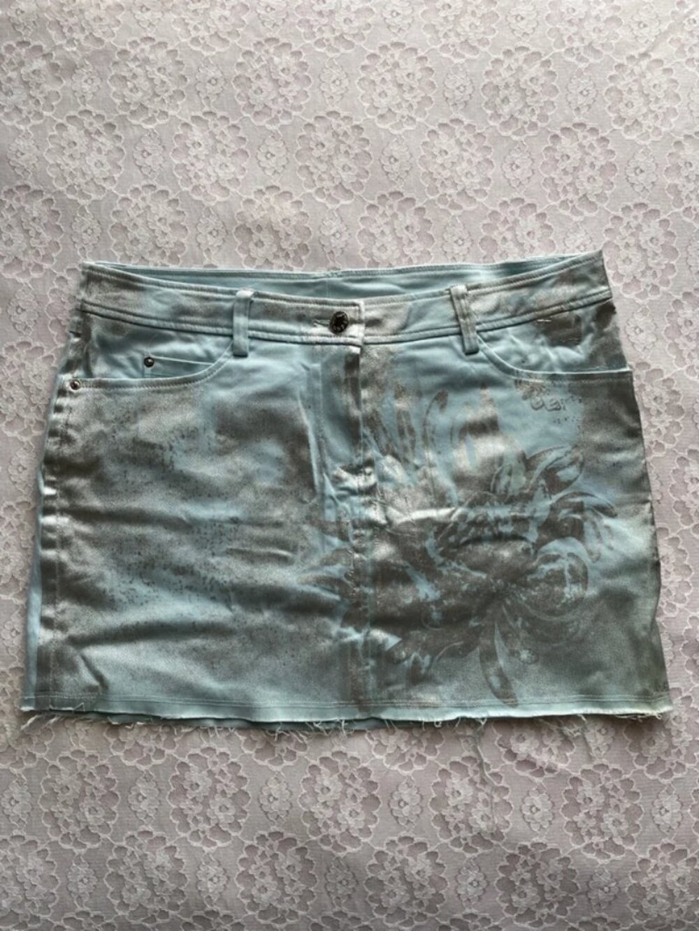 blue silver metallic mini skirt